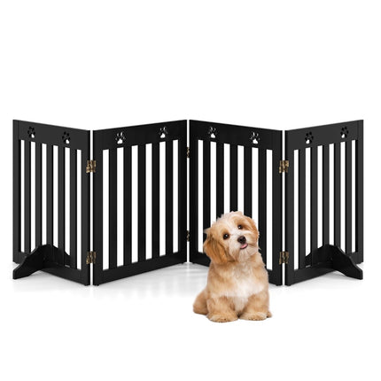 Foldable Pet Gate – 4 Panels, MDF, 203 x 60 cm, Brown