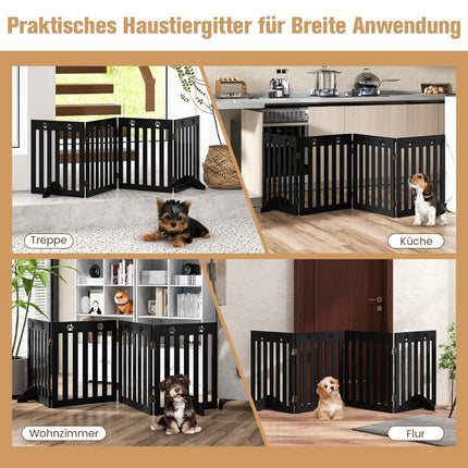 Foldable Pet Gate – 4 Panels, MDF, 203 x 60 cm, Brown