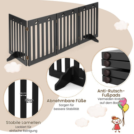 Foldable Pet Gate – 4 Panels, MDF, 203 x 60 cm, Brown