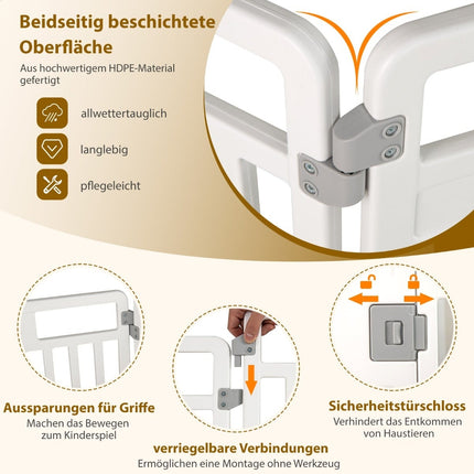 Faltbares Haustiergehege mit abschließbarer Tür, 6 Paneele, Weiß