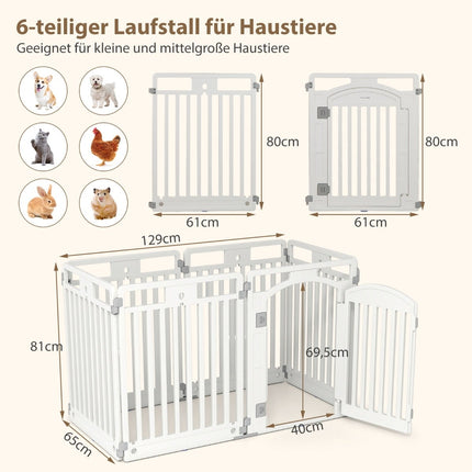 Faltbares Haustiergehege mit abschließbarer Tür, 6 Paneele, Weiß