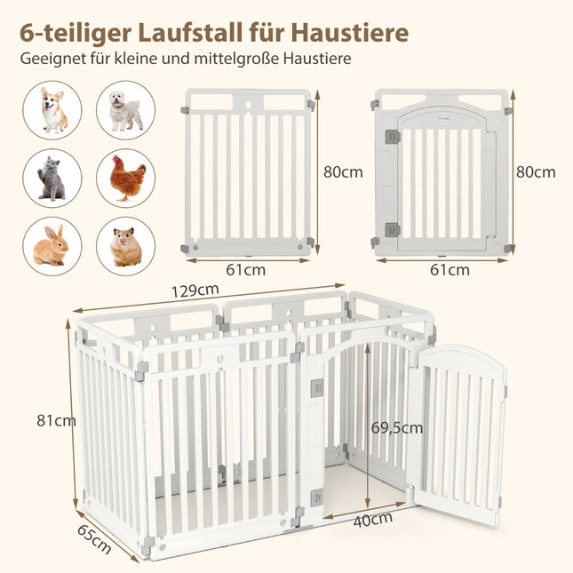 Faltbares Haustiergehege mit abschließbarer Tür, 6 Paneele, Weiß
