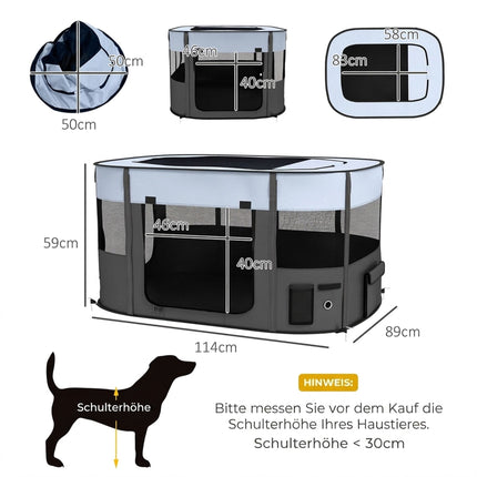 Foldable Pet Playpen with Storage Bag, 114 x 89 x 59 cm, Grey