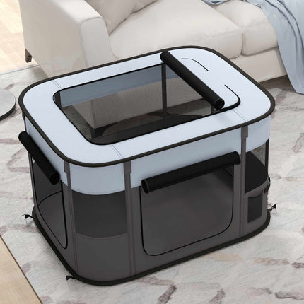Foldable Pet Playpen with Storage Bag, 84 x 64 x 53 cm, Grey