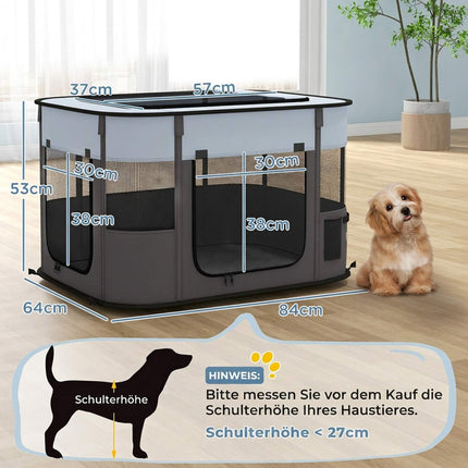 Foldable Pet Playpen with Storage Bag, 84 x 64 x 53 cm, Grey