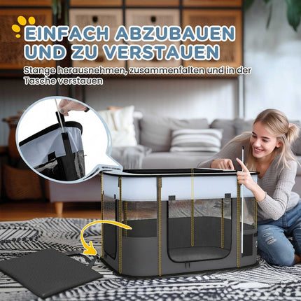 Foldable Pet Playpen with Storage Bag, 84 x 64 x 53 cm, Grey