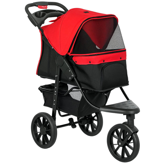 Faltbarer Haustierbuggy, 3 Räder, Netzfenster, Rot, 10 kg max.
