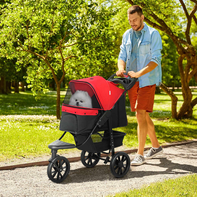 Faltbarer Haustierbuggy, 3 Räder, Netzfenster, Rot, 10 kg max.