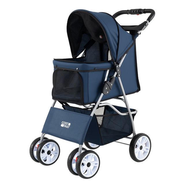 Faltbarer Tierkinderwagen, atmungsaktives Netzgewebe, geländegängige Reifen, Blau