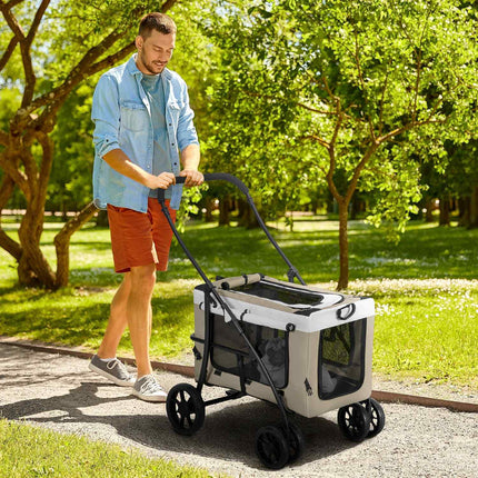 Collapsible Pet Stroller - Removable Bag, 4-Wheel Brakes