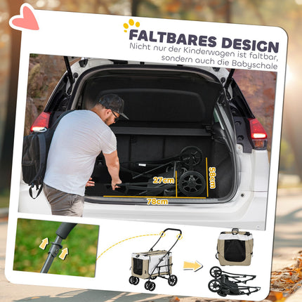 Collapsible Pet Stroller - Removable Bag, 4-Wheel Brakes