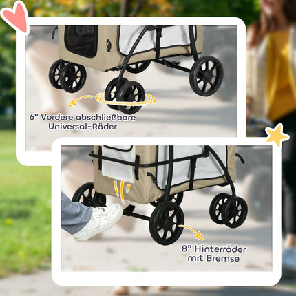 Collapsible Pet Stroller - Removable Bag, 4-Wheel Brakes