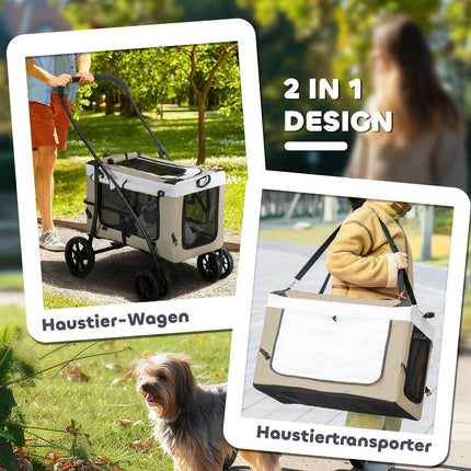 Collapsible Pet Stroller - Removable Bag, 4-Wheel Brakes