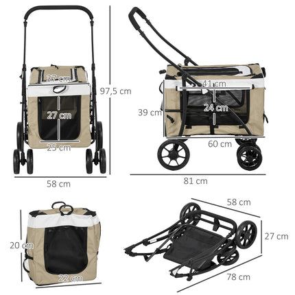 Collapsible Pet Stroller - Removable Bag, 4-Wheel Brakes