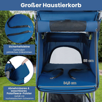 Faltbarer Haustierkinderwagen mit verstellbarem Verdeck, Blau