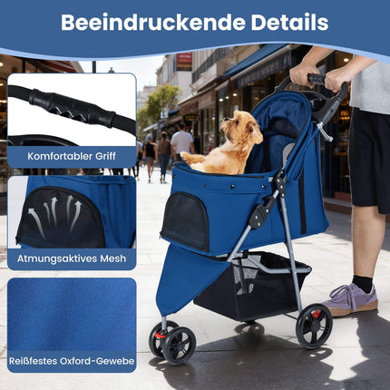Faltbarer Haustierkinderwagen mit verstellbarem Verdeck, Blau