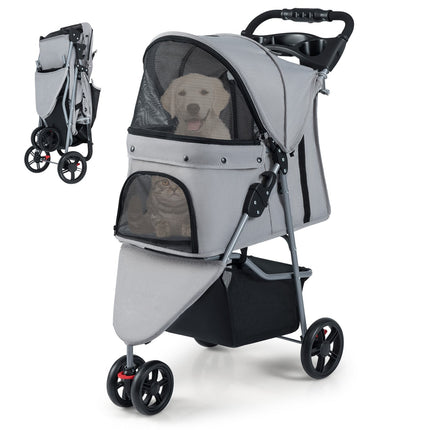Faltbarer Haustier-Kinderwagen mit verstellbarem Verdeck, Grau