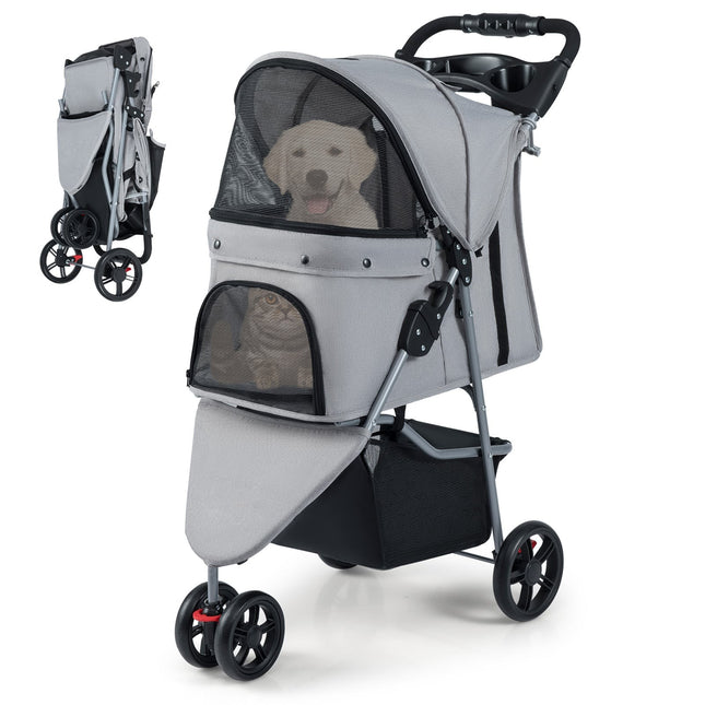 Faltbarer Haustier-Kinderwagen mit verstellbarem Verdeck, Grau