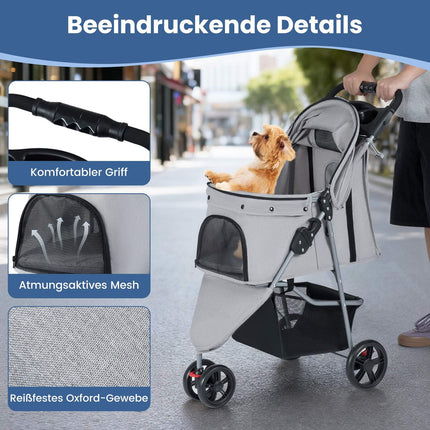 Faltbarer Haustier-Kinderwagen mit verstellbarem Verdeck, Grau