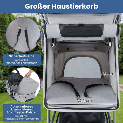 Faltbarer Haustier-Kinderwagen mit verstellbarem Verdeck, Grau