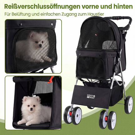Faltbarer Haustier-Kinderwagen mit Netz, geländegängigen Rädern, Schwarz