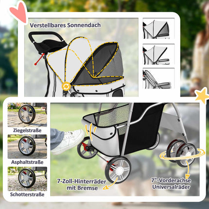 Faltbarer Tierkinderwagen mit Reflektorstreifen, Grau