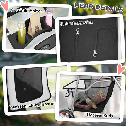 Faltbarer Tierkinderwagen mit Reflektorstreifen, Grau