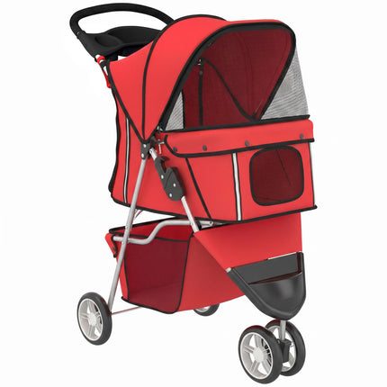 Foldable Pet Stroller with Storage, Red, for Small Dogs