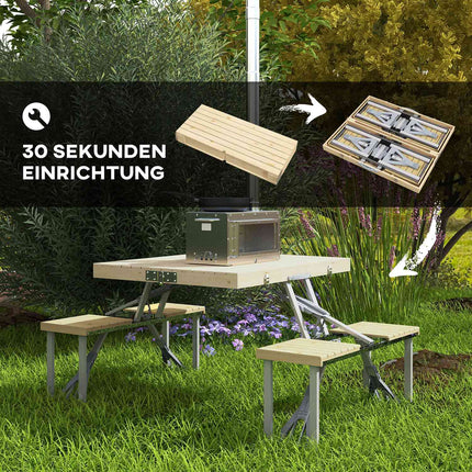 Klappbarer Picknicktisch aus Tannenholz mit Bank und Sonnenschirmloch