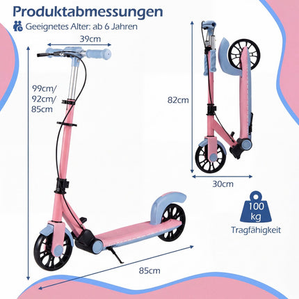 Foldable Pink Scooter with LED Wheels & Adjustable Handle