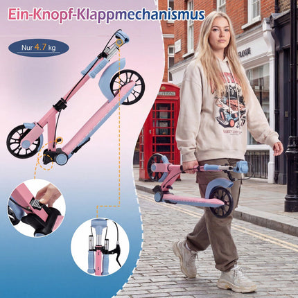 Foldable Pink Scooter with LED Wheels & Adjustable Handle