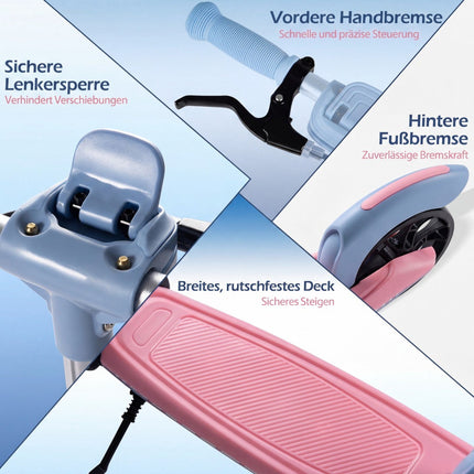 Foldable Pink Scooter with LED Wheels & Adjustable Handle