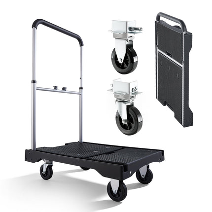Foldable Platform Cart, 330 lb, Swivel Wheels, Adjustable Handle