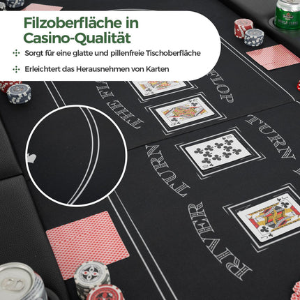 Klappbarer Pokertisch für 8 Spieler mit Getränkehaltern, Schwarz