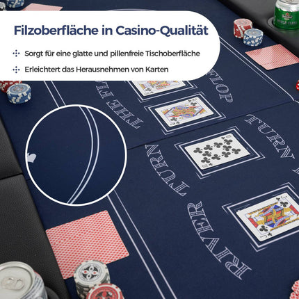 Foldable Poker Table for 8 with Cup Holders and Padded Rails