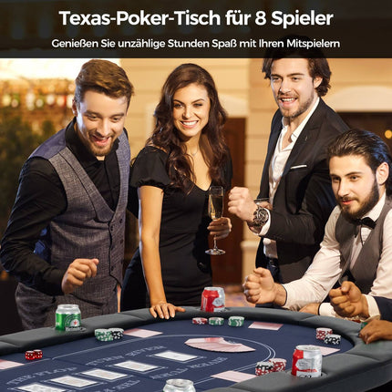 Foldable Poker Table for 8 with Cup Holders and Padded Rails