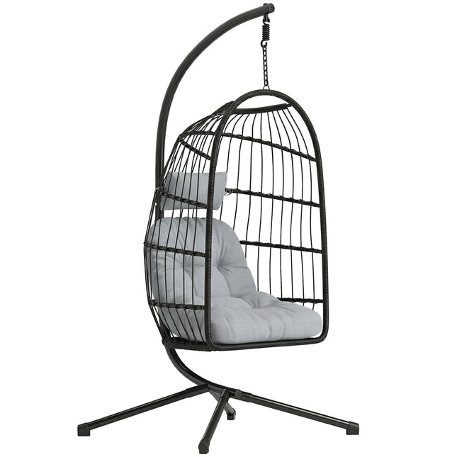 Klappbarer Polyrattan-Hängesessel mit Gestell und Kissen