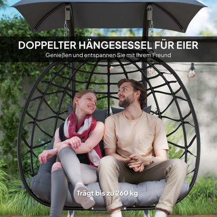 Foldable Rattan Hanging Chair with Canopy, Dark Grey, 260kg Capacity