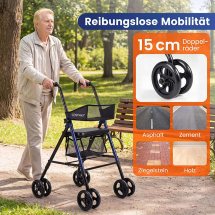Faltbarer Rollator mit Sitz, höhenverstellbar, blau