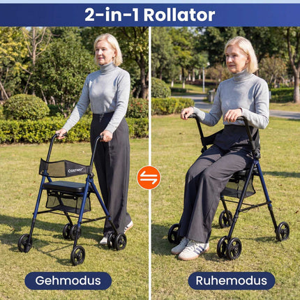 Faltbarer Rollator mit Sitz, höhenverstellbar, blau