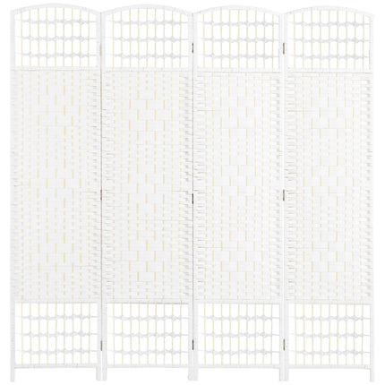 Foldable Room Divider, 4 Panels, White, Wood Frame