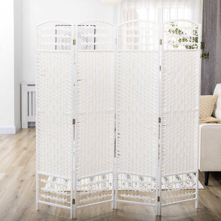 Foldable Room Divider, 4 Panels, White, Wood Frame