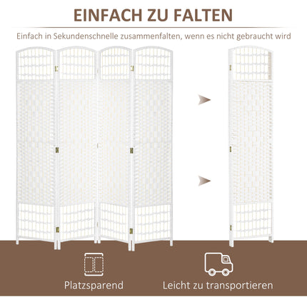 Foldable Room Divider, 4 Panels, White, Wood Frame