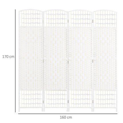 Foldable Room Divider, 4 Panels, White, Wood Frame
