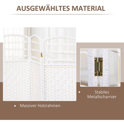 Foldable Room Divider, 4 Panels, White, Wood Frame
