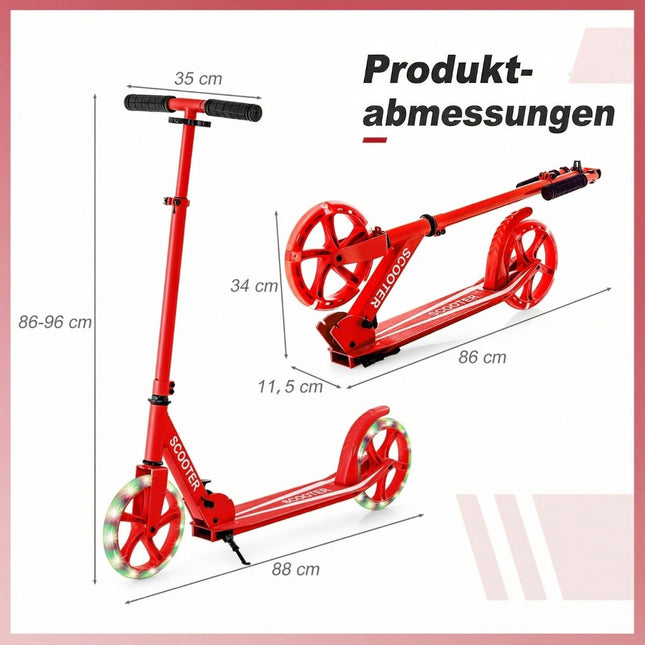 Klapproller mit LED-Rädern, höhenverstellbar, Rot
