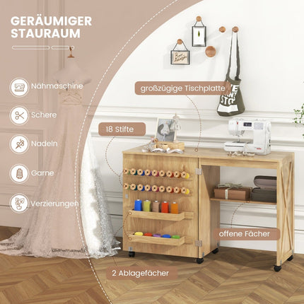 Foldable Sewing & Craft Table with Storage Shelves