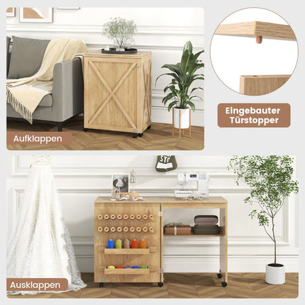 Foldable Sewing & Craft Table with Storage Shelves