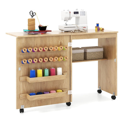 Foldable Sewing & Craft Table with Storage Shelves