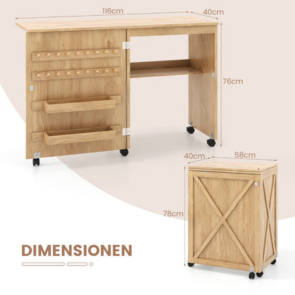 Foldable Sewing & Craft Table with Storage Shelves
